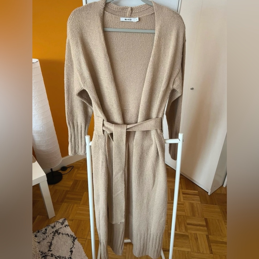NA-KD long beige cardigan